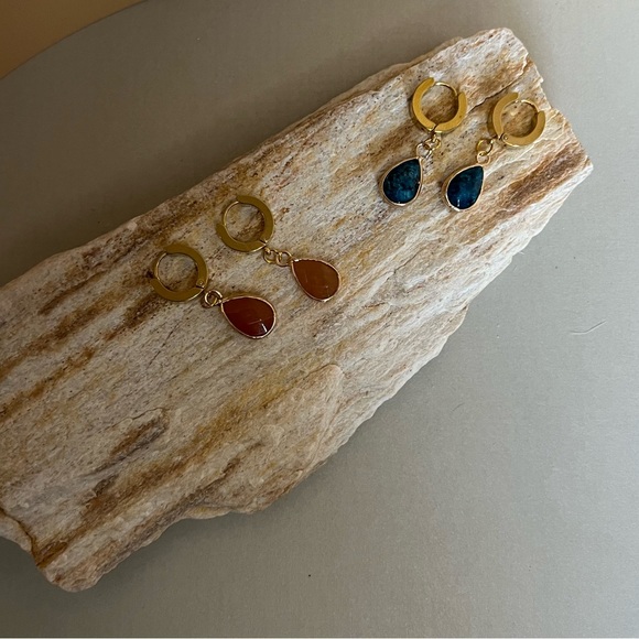 Crystal & Stone Dainty Gold Hoop Earrings - Stylish Boho Chic Earrings - Picture 5 of 15